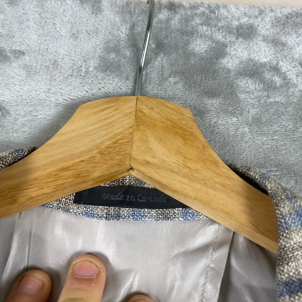 Williams & Kent Sport Coat Mens 48 Brown Blue Plaid Wool Silk Linen E.Thomas